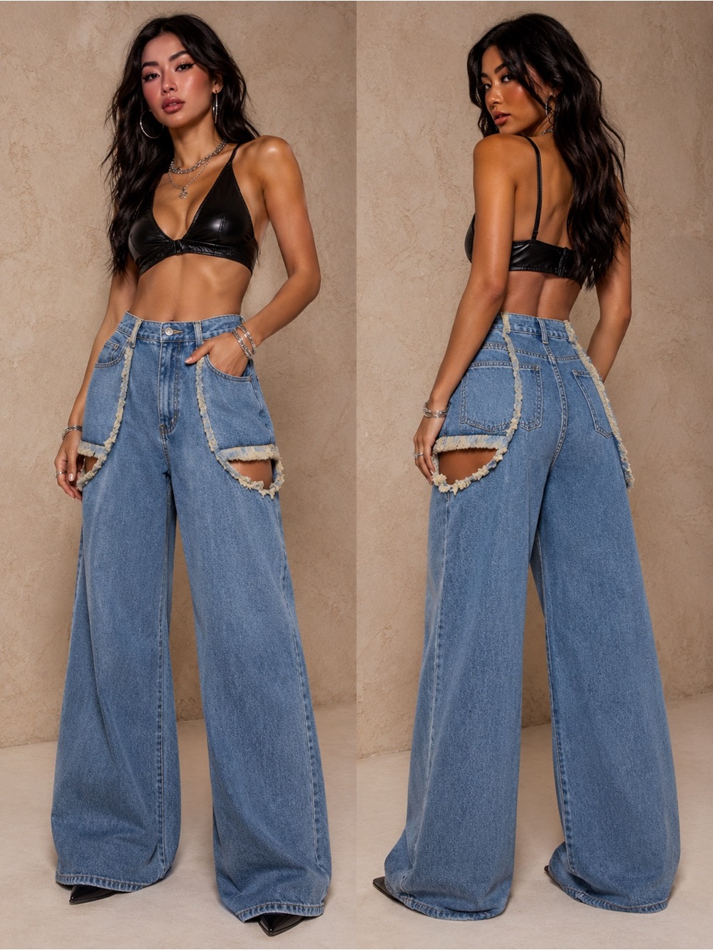 Straight Leg Women's Jeans with built in Chaps Light Blue Denim